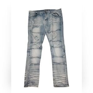 Bleecker & Mercer Jeans Skinny Fit Light Wash Faded Ripped Denim Size 40X32